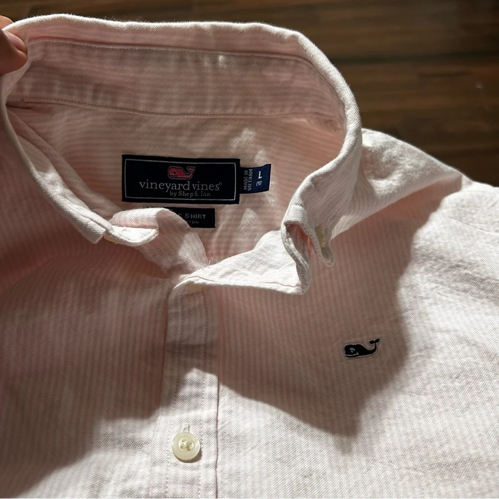 Vineyard Vines Boys Whale Shirt Long Sleeve Large 16 Pink White‎ Stripes - Picture 7 of 10